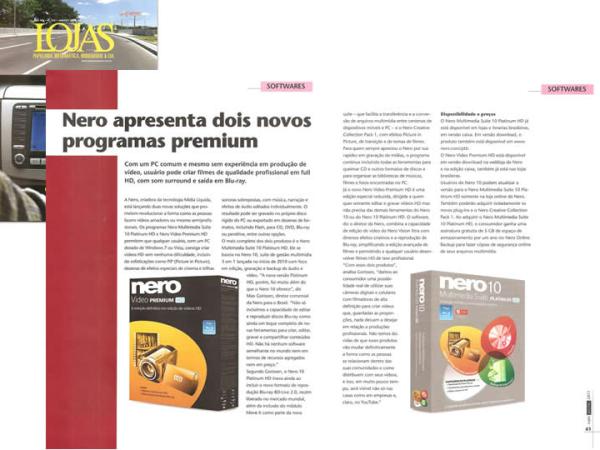 Nero apresenta dois novos programas premium. – Revista Lojas – Jan/Fev/2011 – 15/01/2011